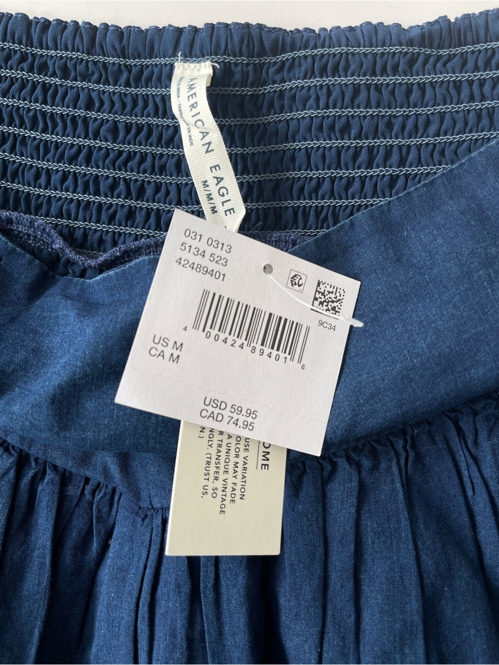 American Eagle NWT High-Waisted Ruffle Maxi Skirt M Blue Lace Boho Fall Denim - Picture 12 of 16